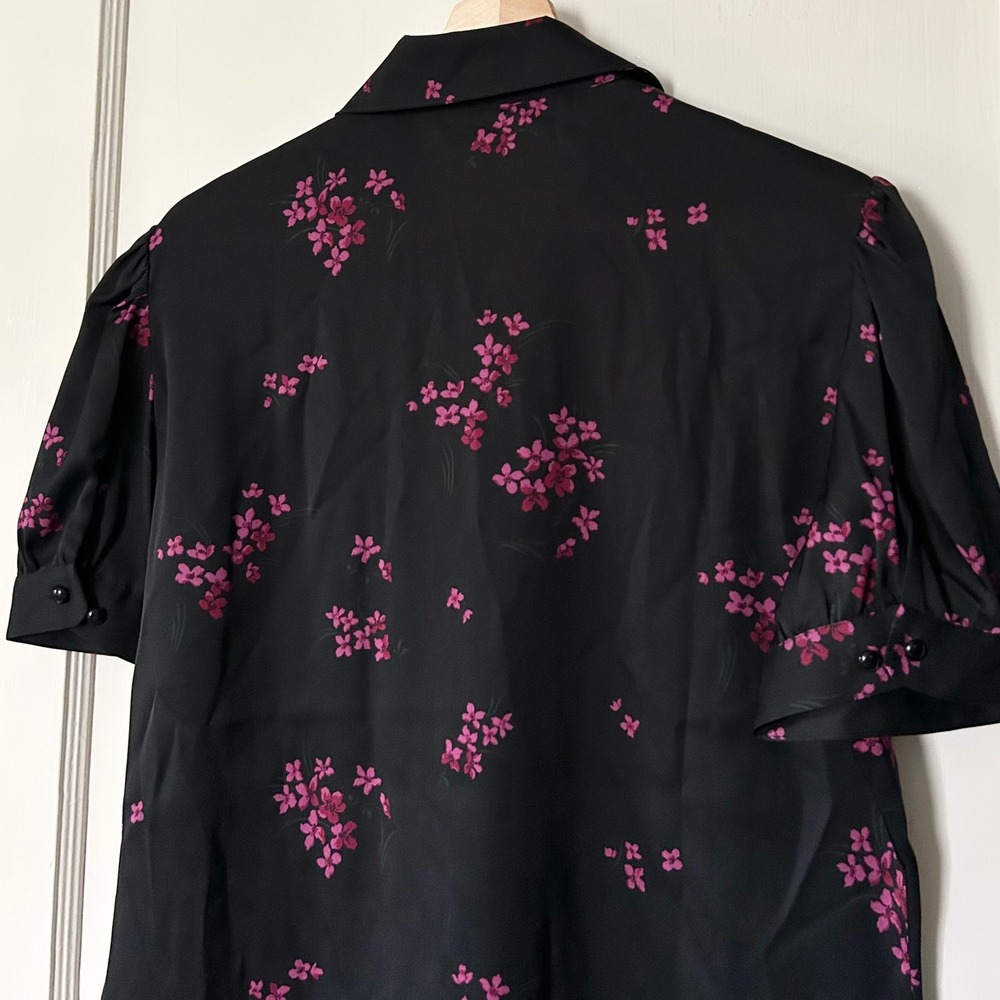 Quince Washable Stretch Silk Puff Sleeve Blouse Garnet Garden M Quiet Luxury - Picture 5 of 7